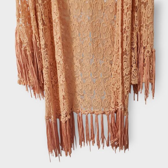 BKE Buckle Floral Crochet Lace Frill Cardigan Top Orange Sz Small Boho Western - Picture 3 of 14